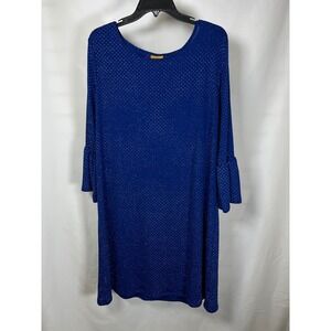 Ruby Rd Womens Royal Blue Silver Metallic Dot Bell Sleeve Shift Dress XL
